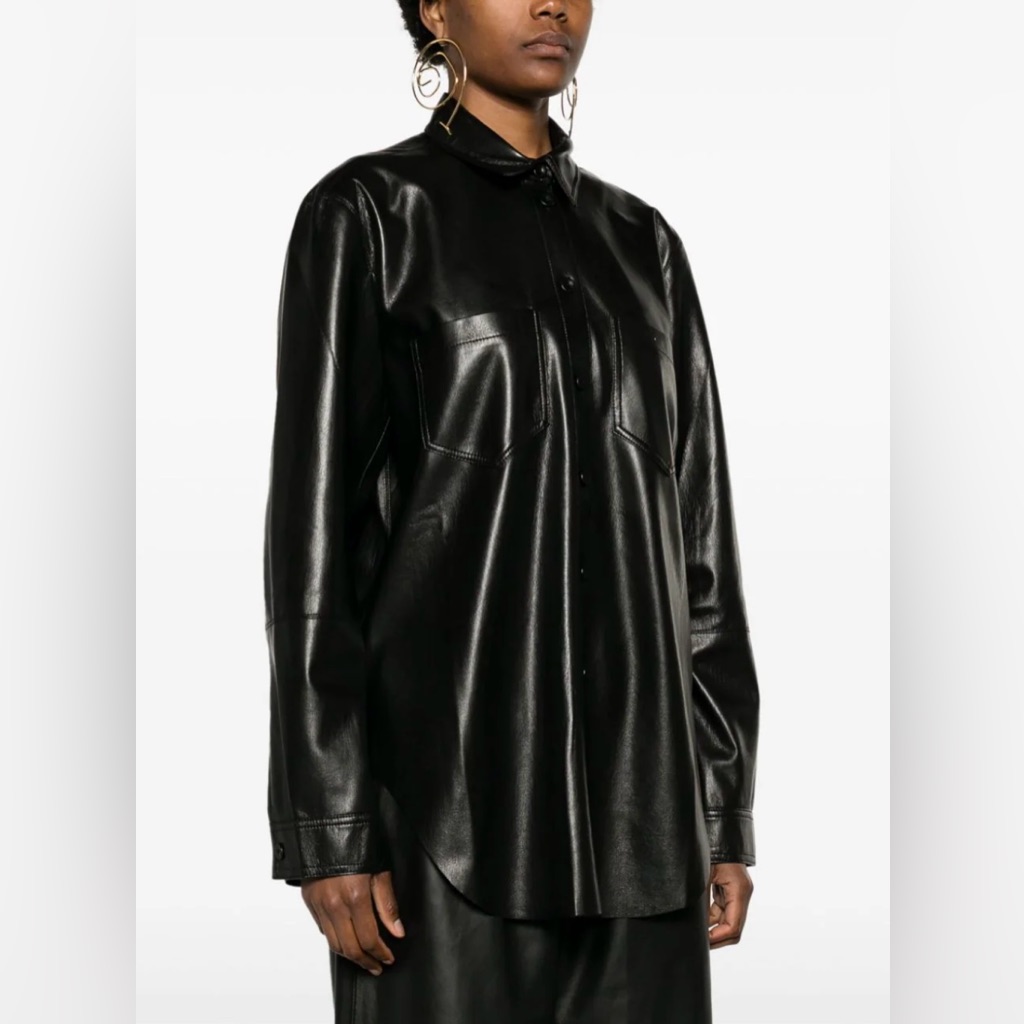 Nanushka Black Faux Leather Button-Down